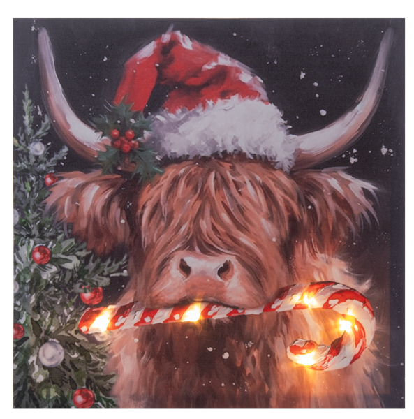 Candy Cane Christmas Cow Light Up Plaque