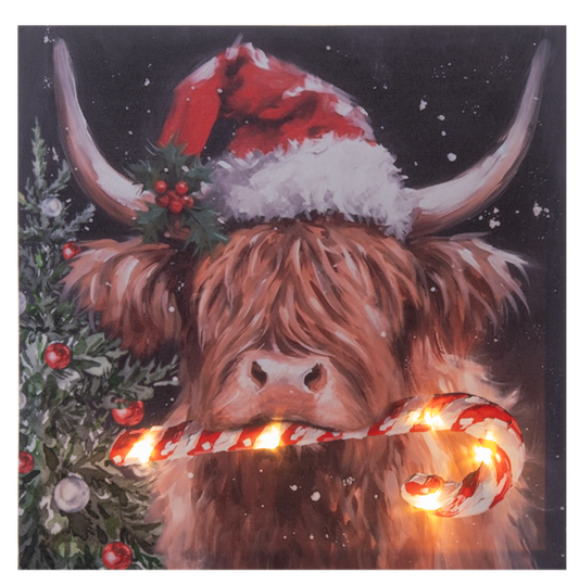 Candy Cane Christmas Cow Light Up Plaque