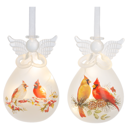 Led Glass Cardinal Angel Ornament