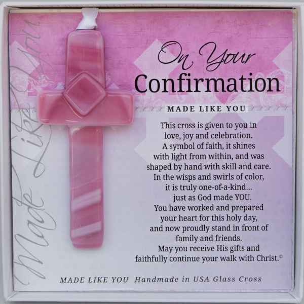 Pink Confirmation Glass Cross