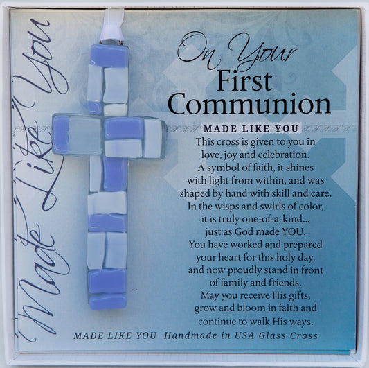 Blue First Communion Glass Cross