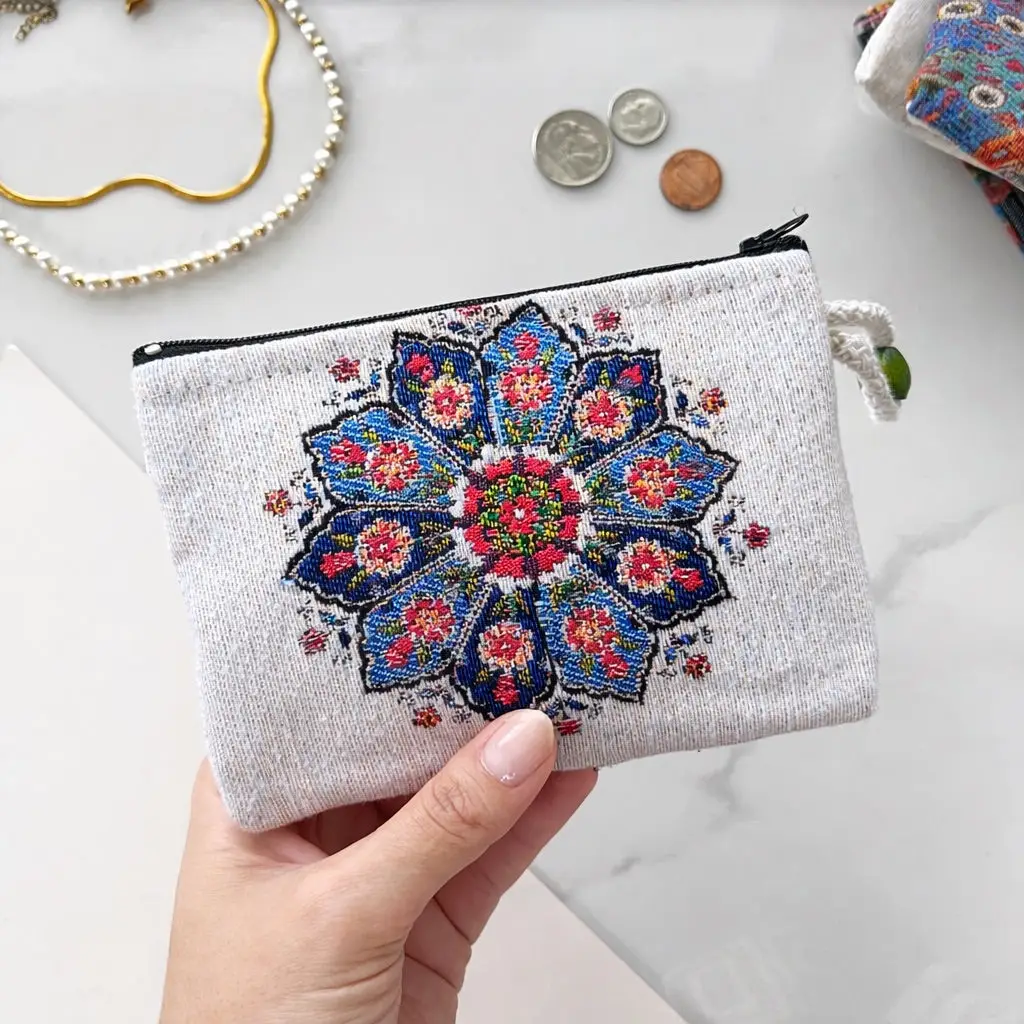 White Boho Fabric Coin Purse