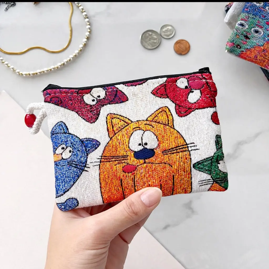 Cats Faces Fabric Coin Purse