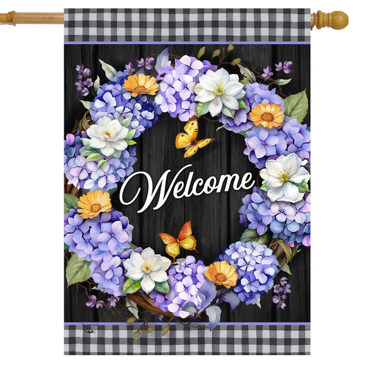 hydrangea Wreath House Flag