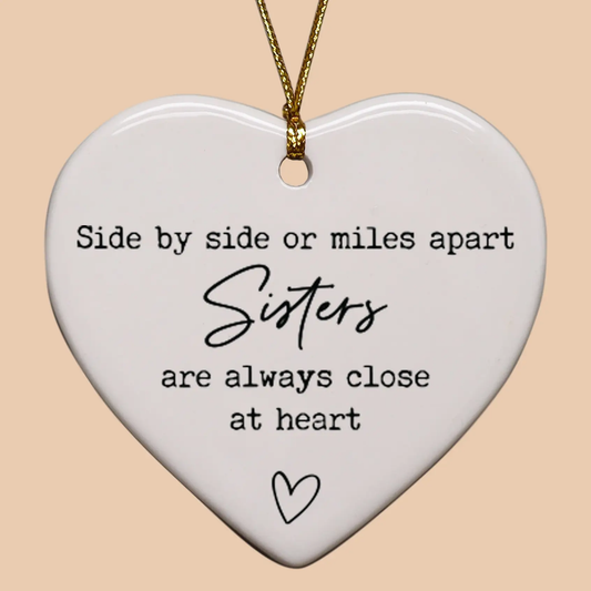 Sisters Side By Side Heart Ornament
