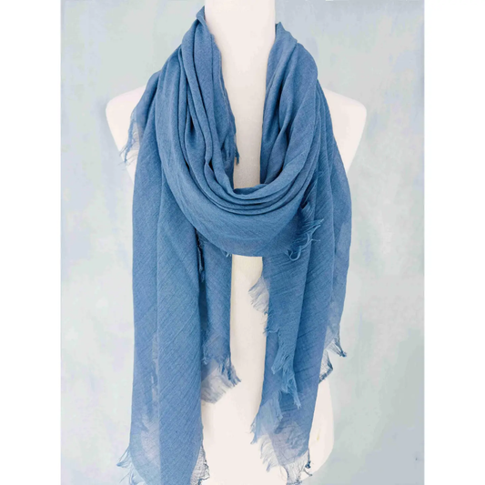 Blue Soft Frayed-Edge Scarf