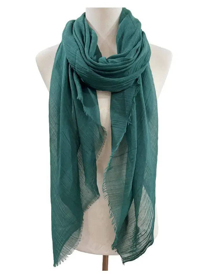 Green Soft Frayed-Edge Scarf