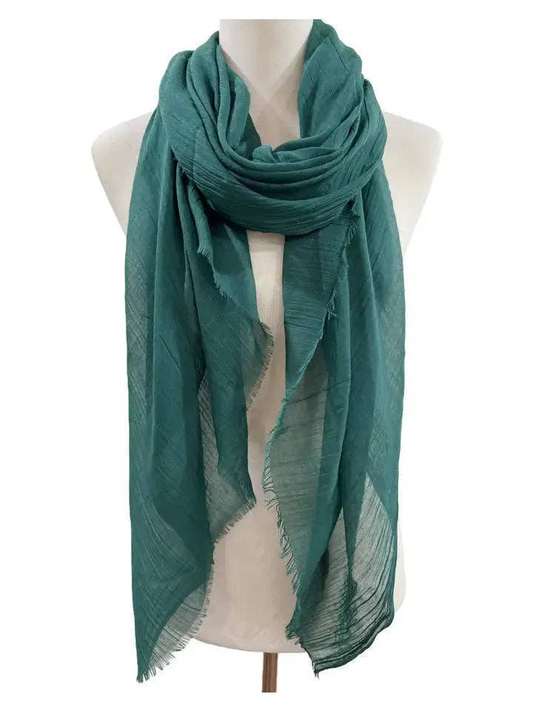 Green Soft Frayed-Edge Scarf