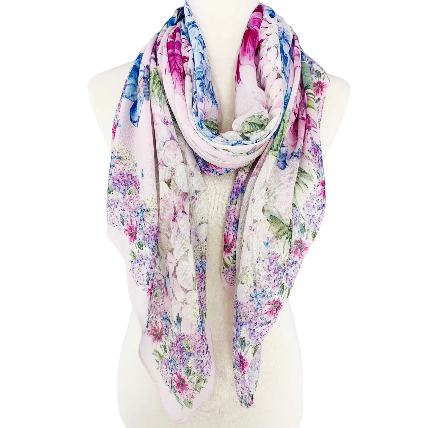 Pink Hydrangea & Butterfly Scarf