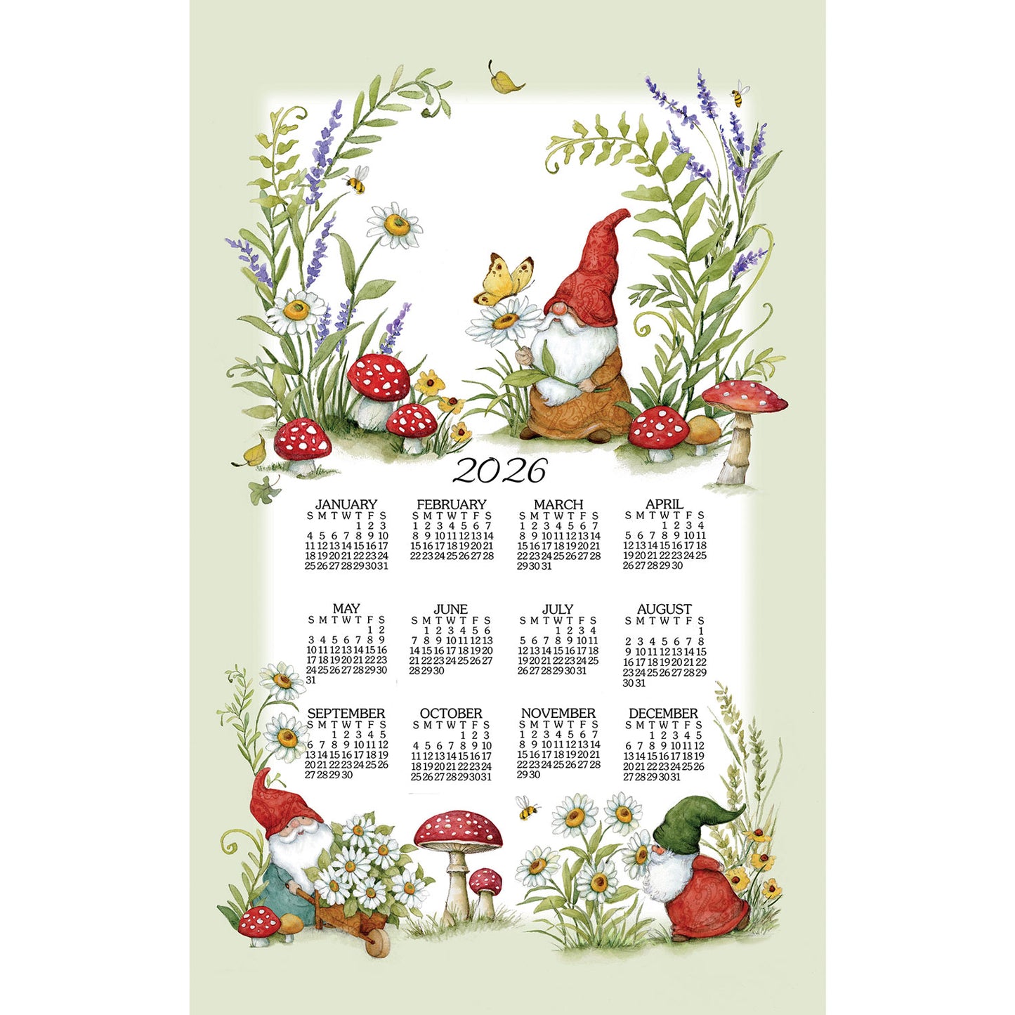 2026 GARDEN GNOMES Calendar Towel