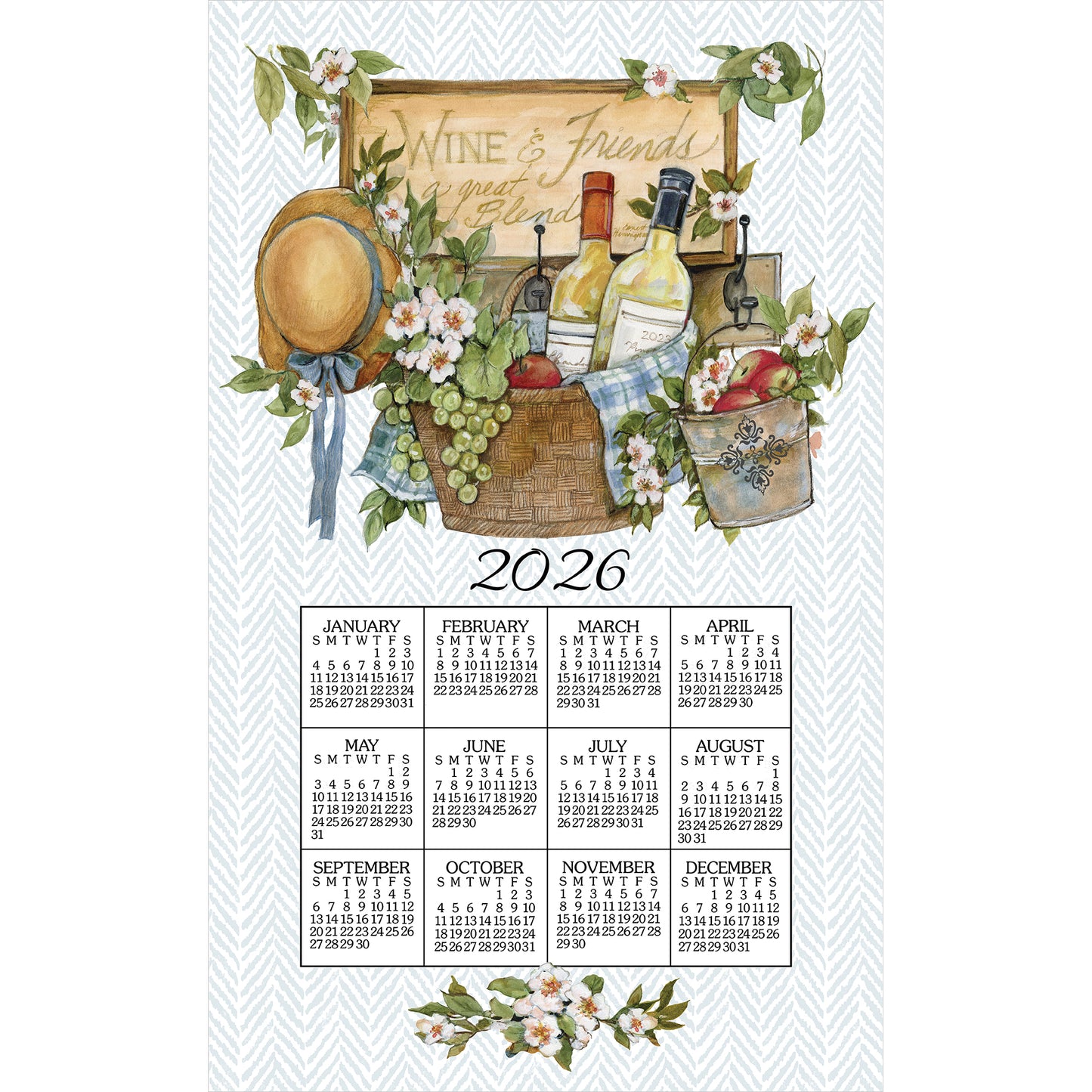 2026 Wine Basket Calendar Towel