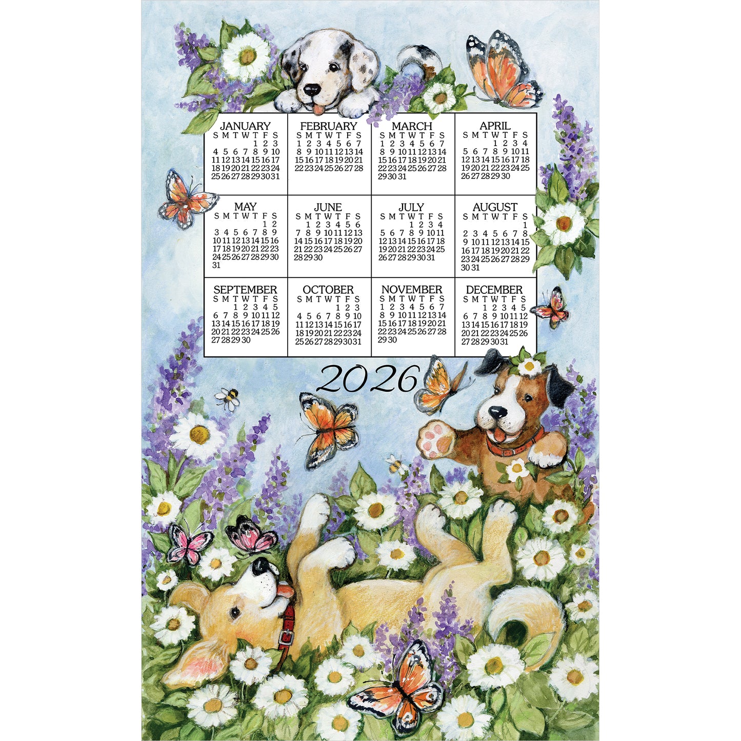 2026 Playful Puppies Calendar Towel