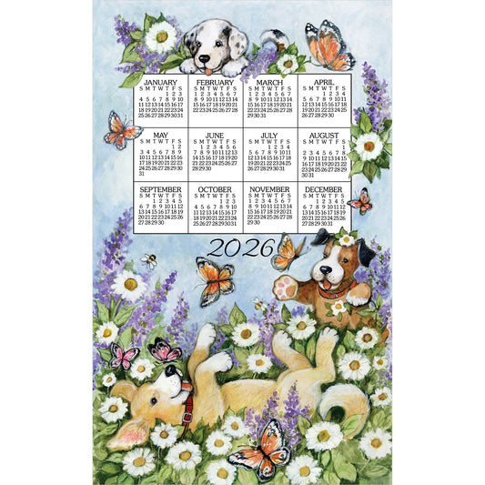 2026 Playful Puppies Calendar Towel