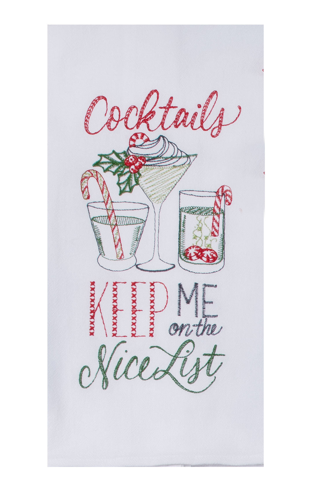 Cocktails Embroidered Tea Towel