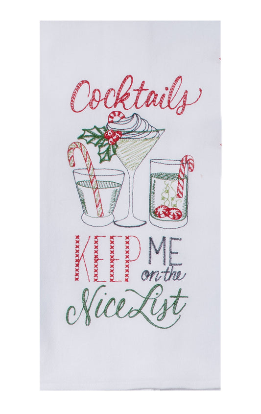 Cocktails Embroidered Tea Towel