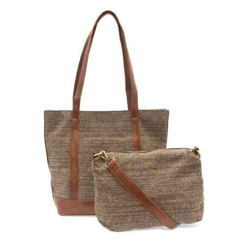 Neutral Tia Tweed Front Pocket Tote