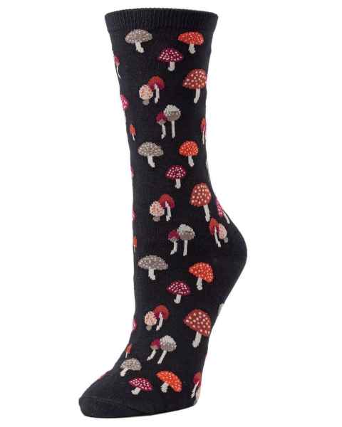Black Mushrooms Bamboo Crew Socks