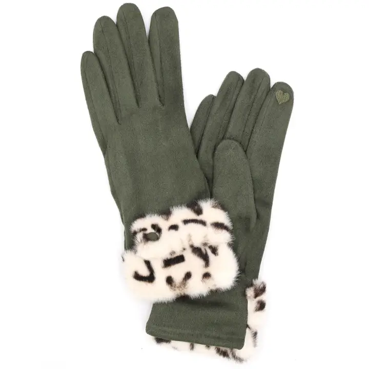 Olive Leopard Smart Touch Gloves