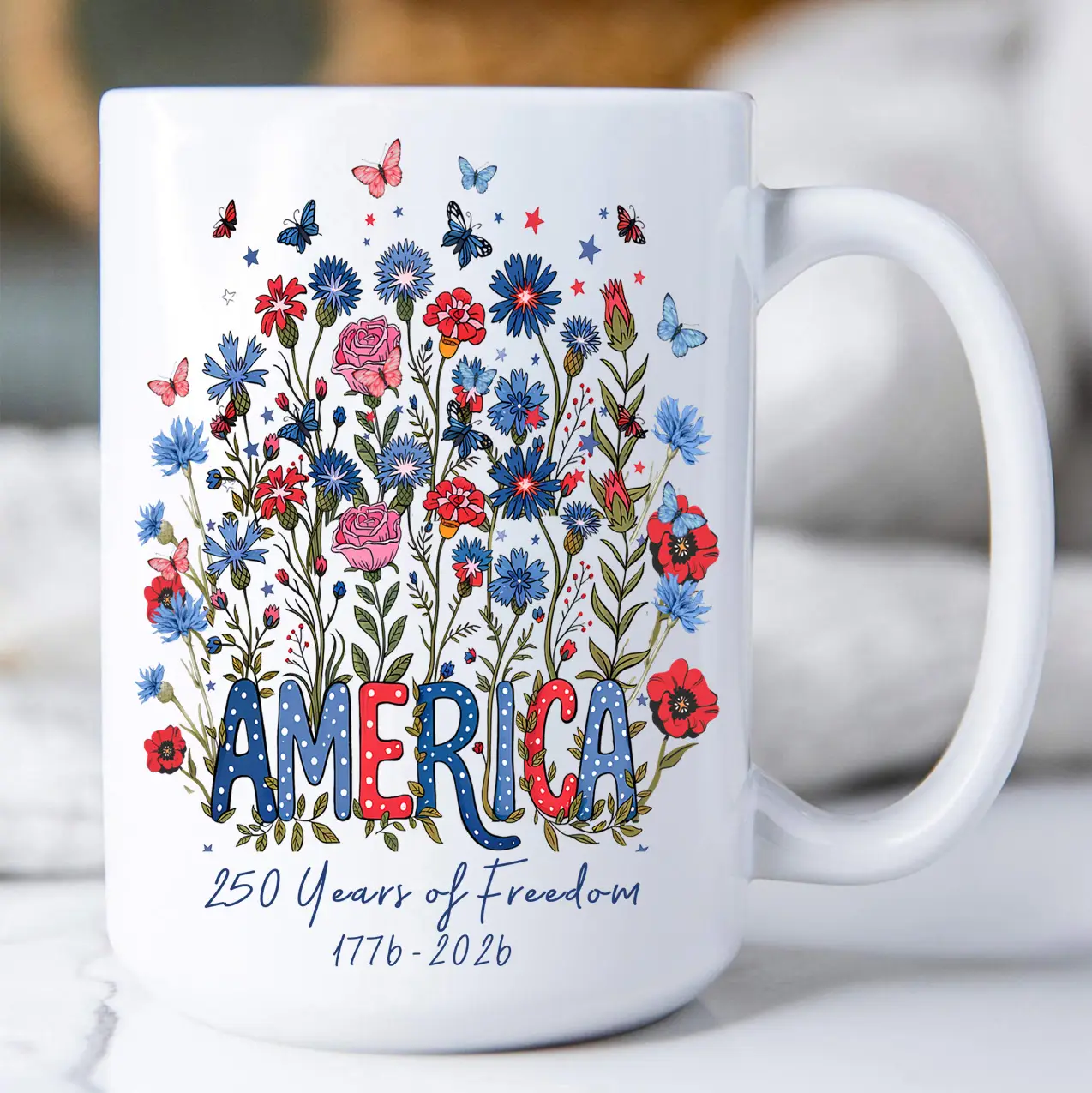 PATRIOTIC 15OZ FLORAL MUG
