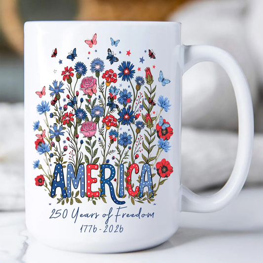 PATRIOTIC 15OZ FLORAL MUG