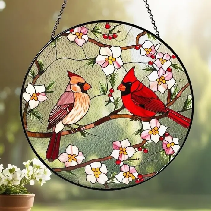 Blossoms Cardinal Pair 10" Suncatcher
