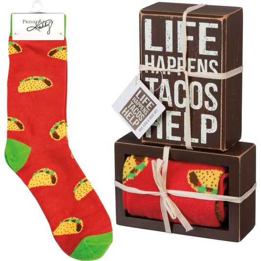 Life Happens Tacos Help Socks & Sign Set