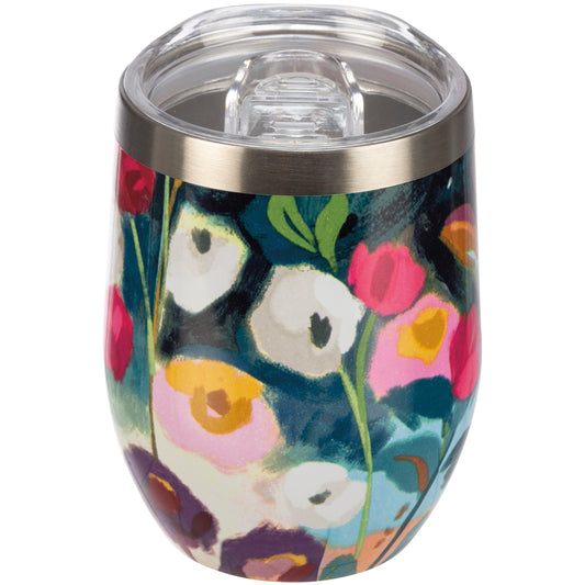 RED FLORAL WINE TUMBLER