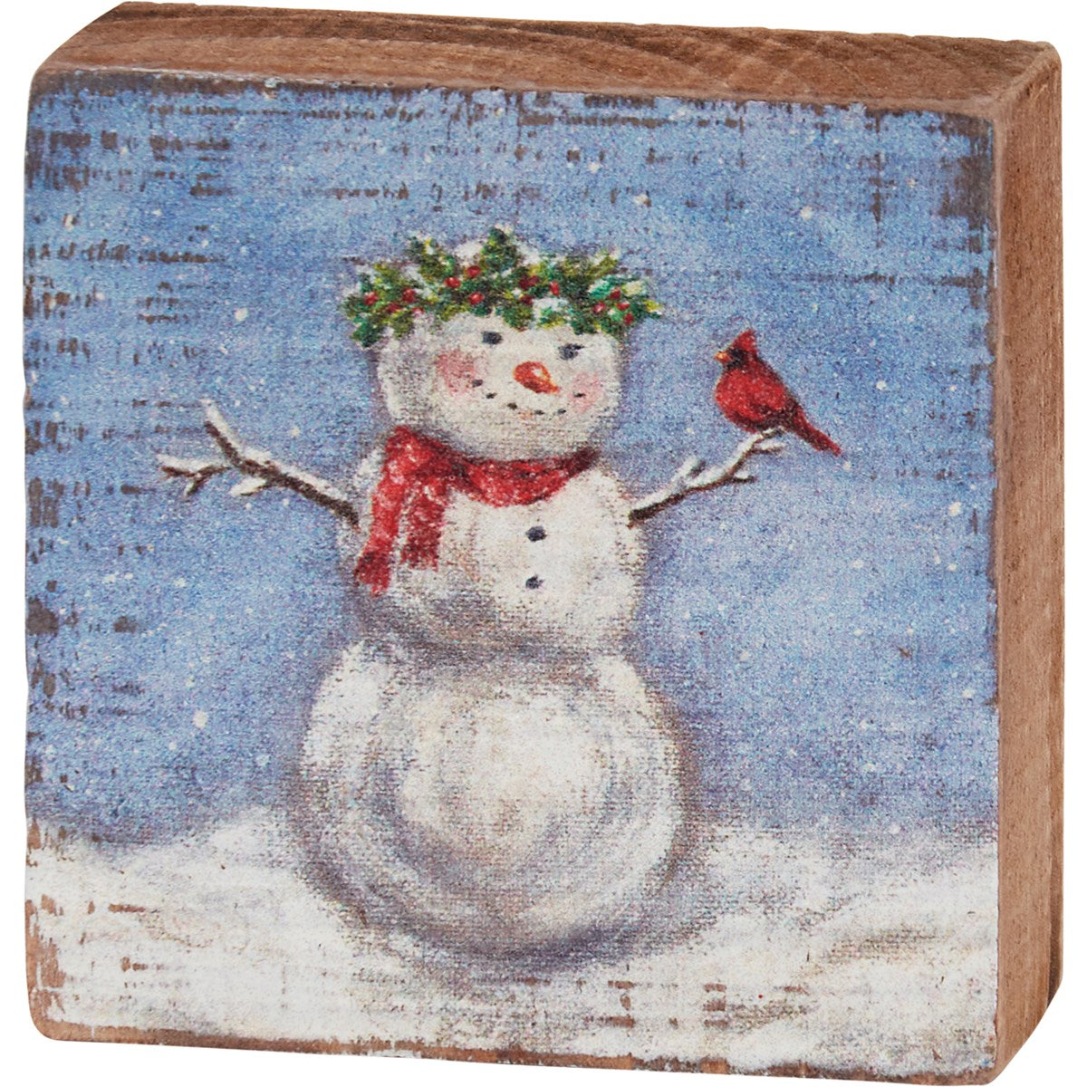 SNOW WOMAN WITH CARDINAL BLOCK SIGN