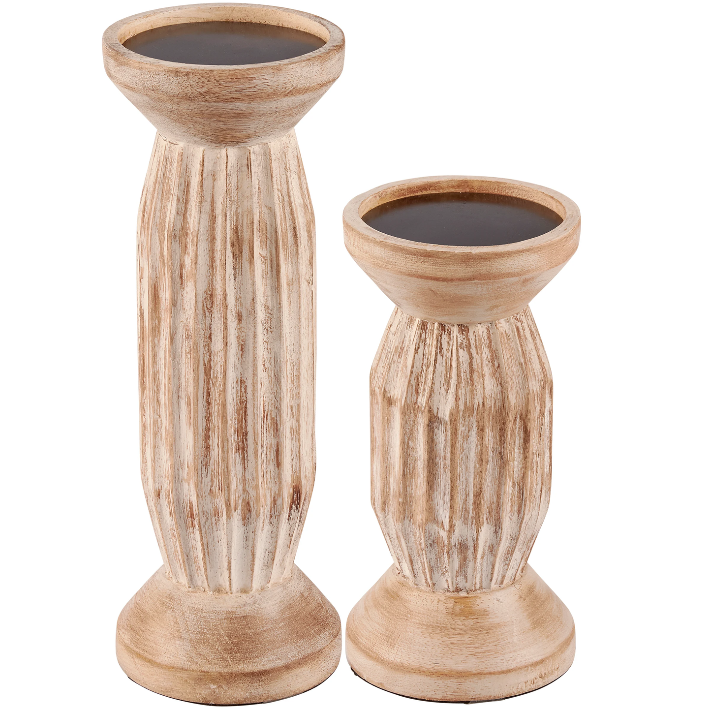 CARVED CANDLE HOLDER SET OF 2
