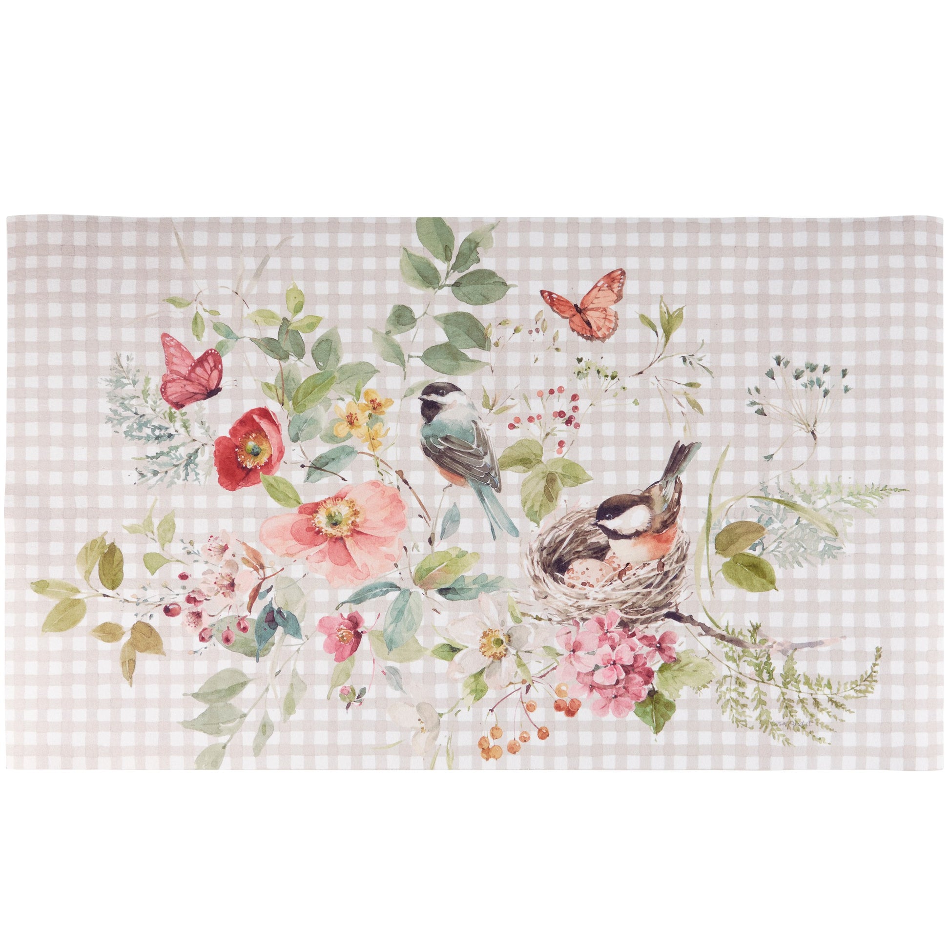Chickadees and Gingham Rug
