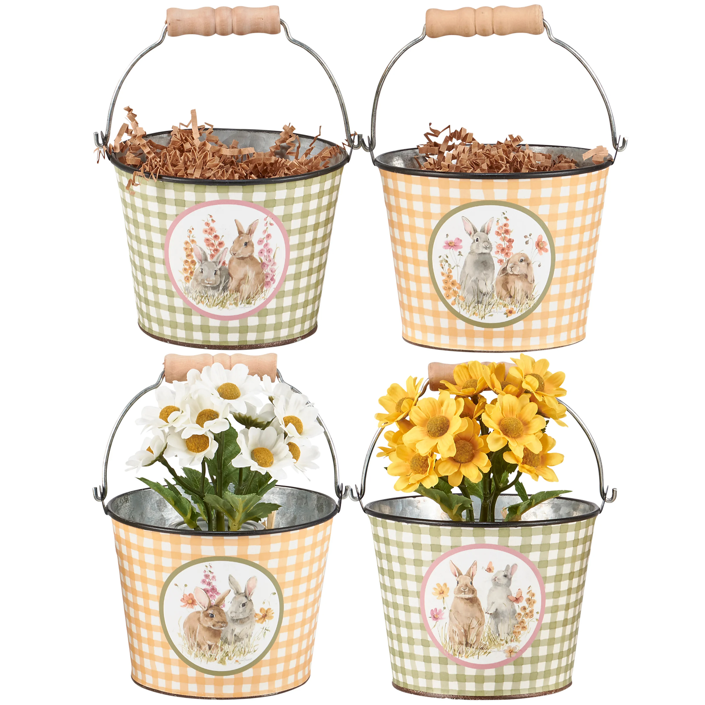 Flower Bunnies Metal Bucket