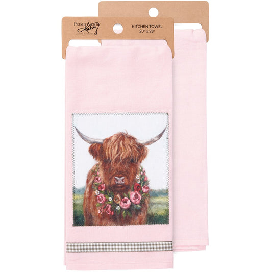 Floral Highland Cow Towel