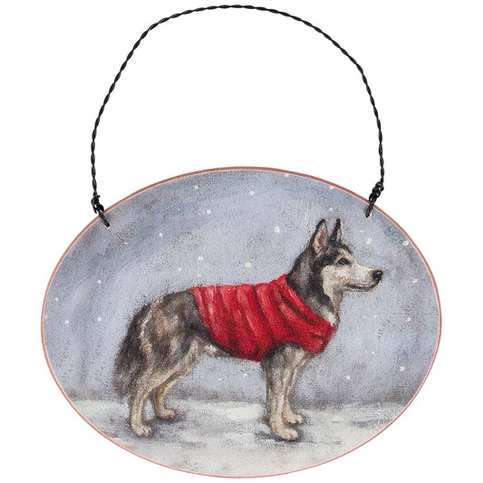 Husky Oval Christmas Ornament
