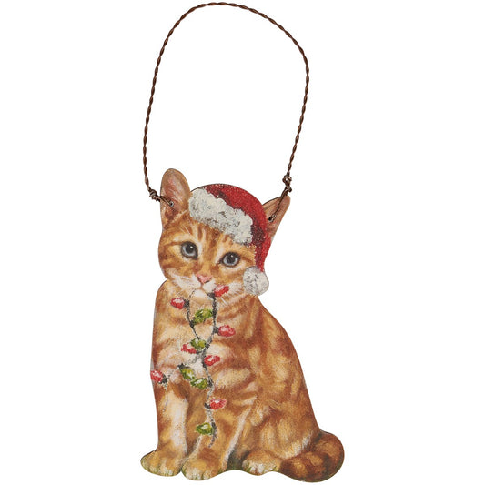 Orange Cat Santa Hat Ornament