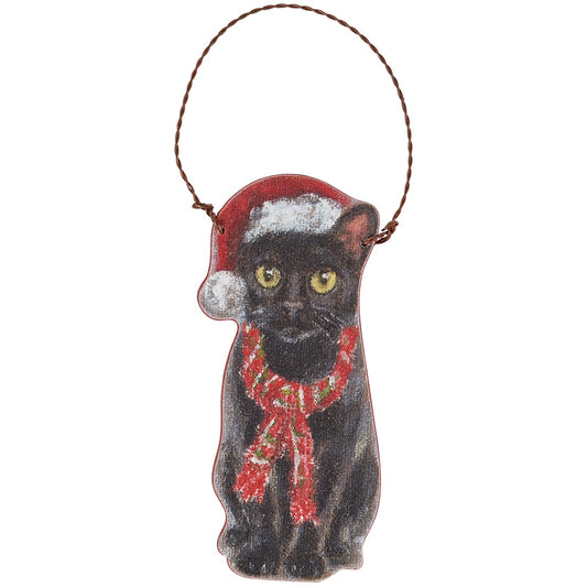 Black Cat Santa Hat Ornament