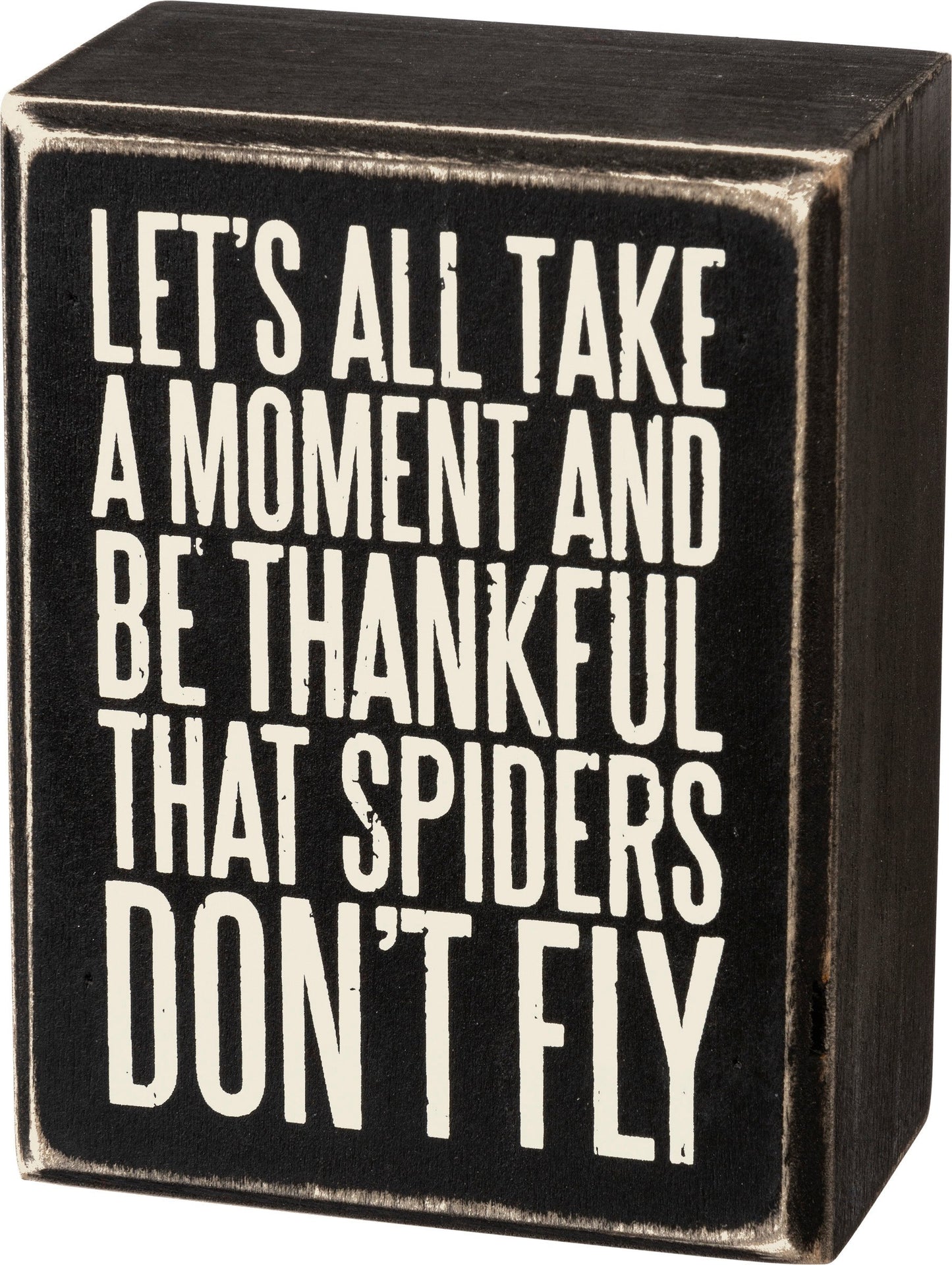 SPIDERS DONT FLY BOX SIGN