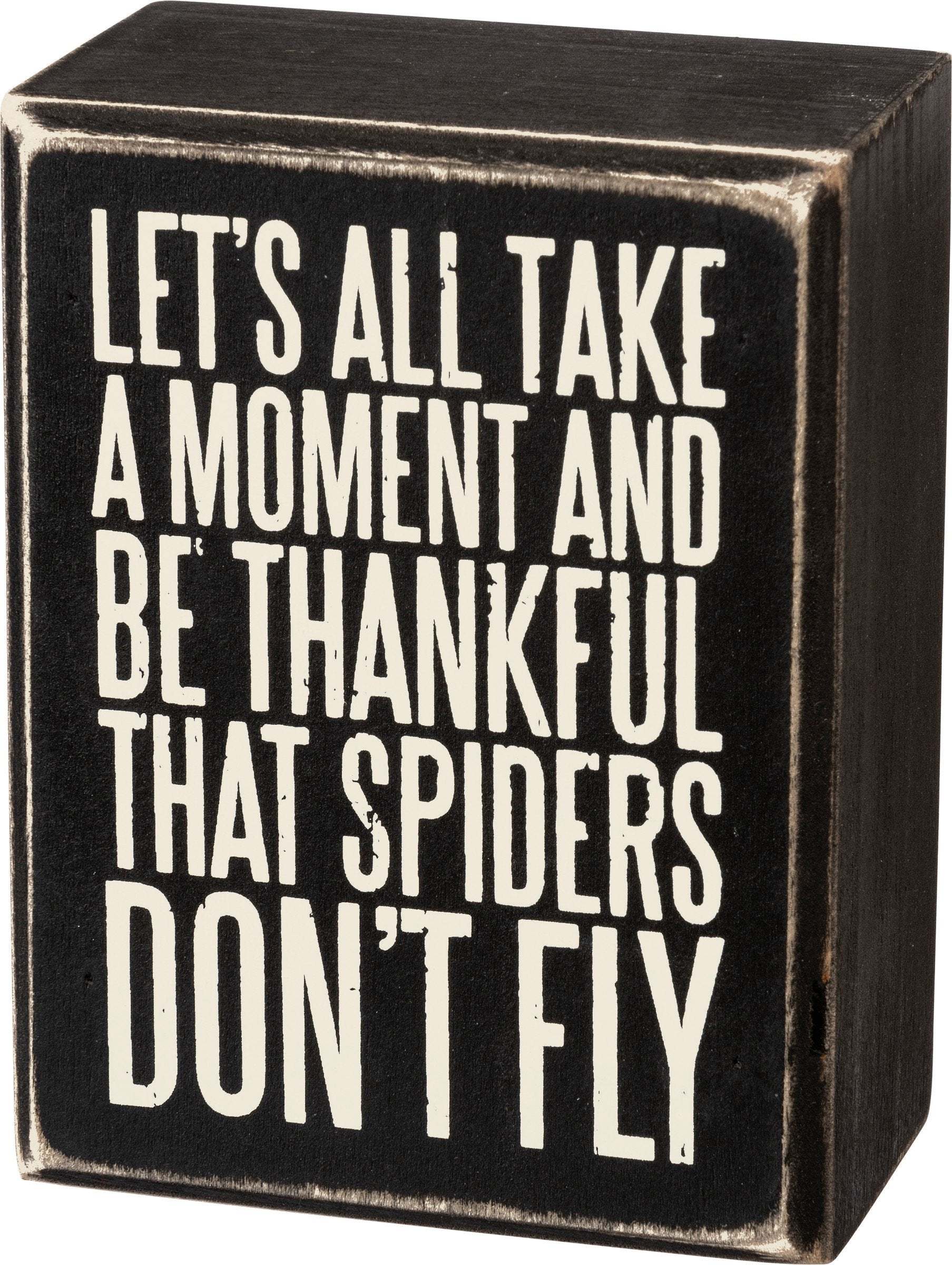 SPIDERS DONT FLY BOX SIGN