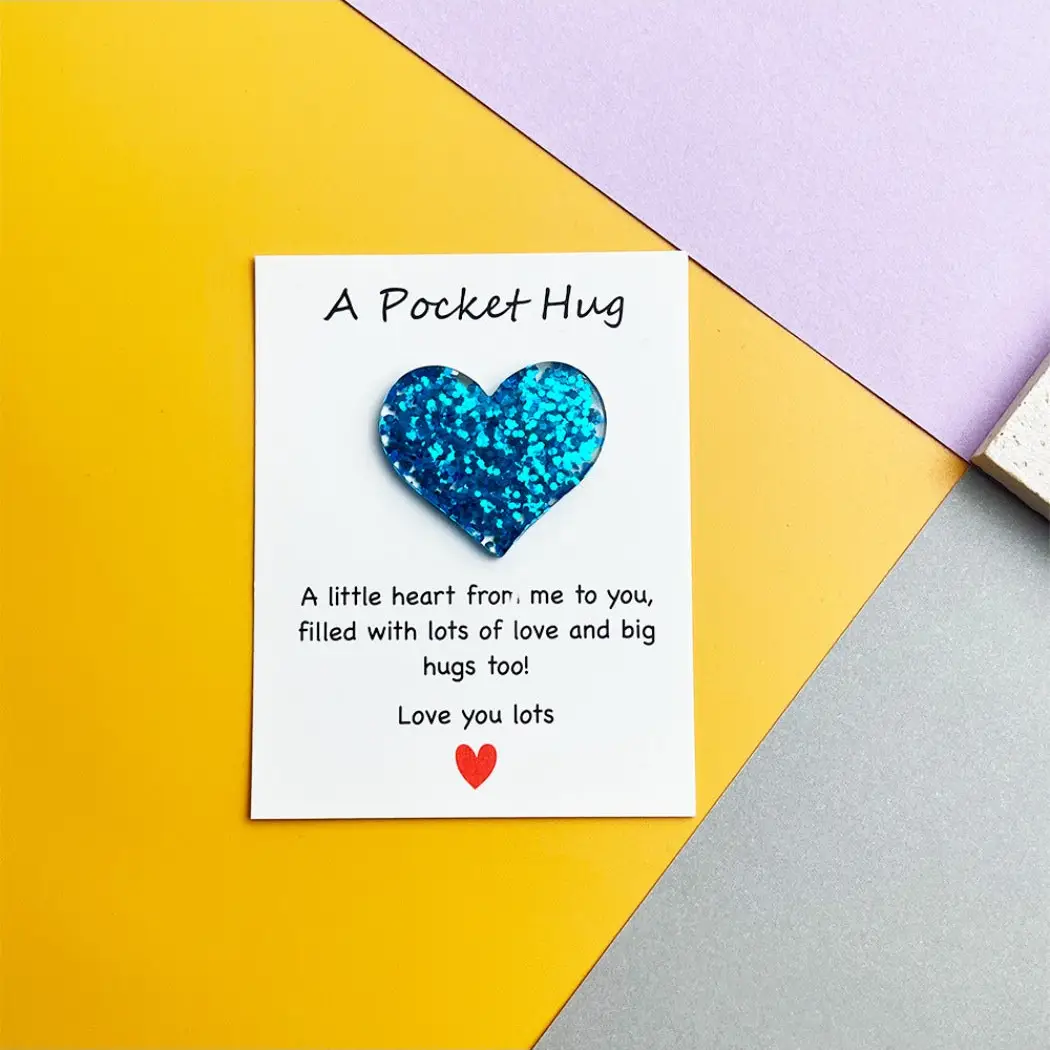 Blue Glitter Heart Pocket HUG