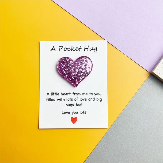 Purple Glitter Heart Pocket HUG