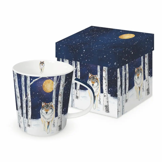 Wolf in Birch Mug In Box