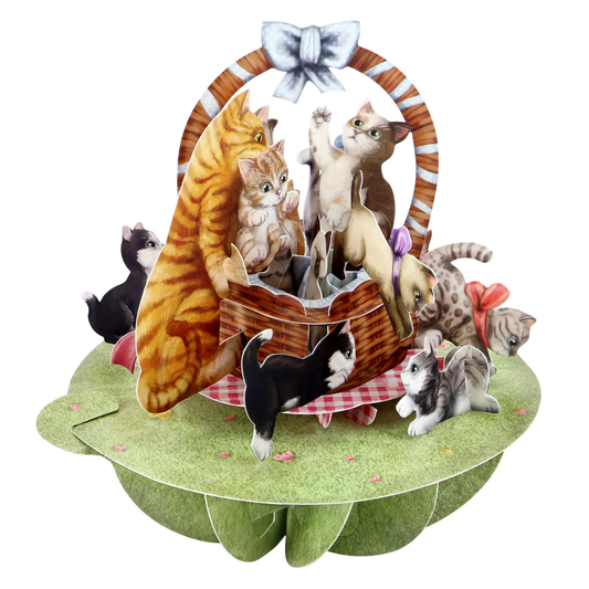 KITTENS IN BASKET PIROUETTES CARD