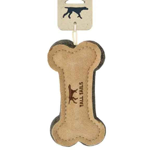 4" NATURAL LEATHER & WOOL BONE TOY