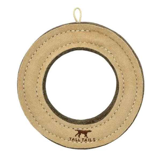 7" LEATHER & WOOL RING DOG TOY