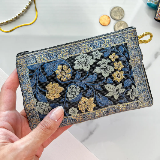 GOld & Blue Floral Coin Purse