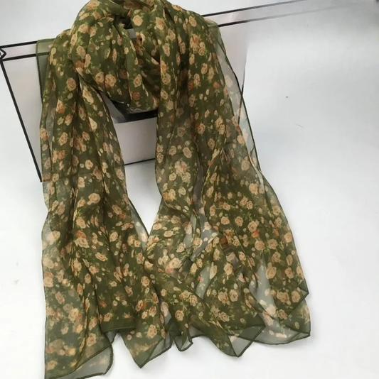 Green Floral Print Scarf