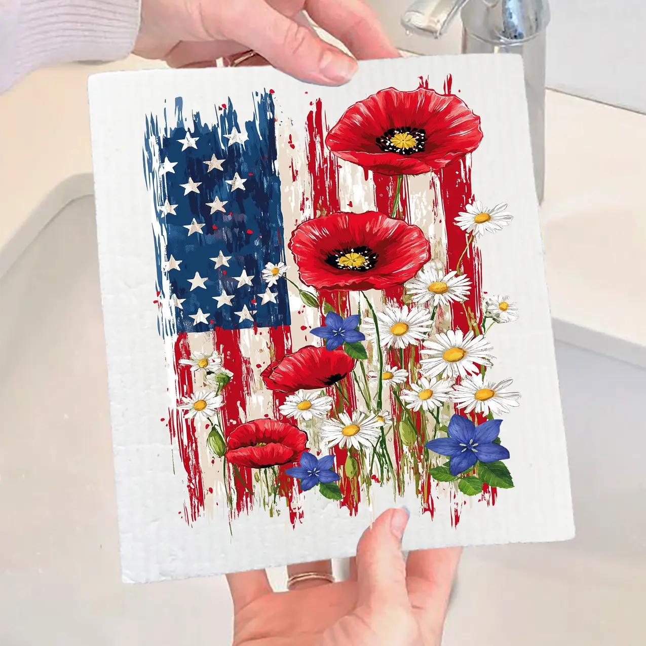 PATRIOTIC FLOWERS SWEDISH DISH CLOTH