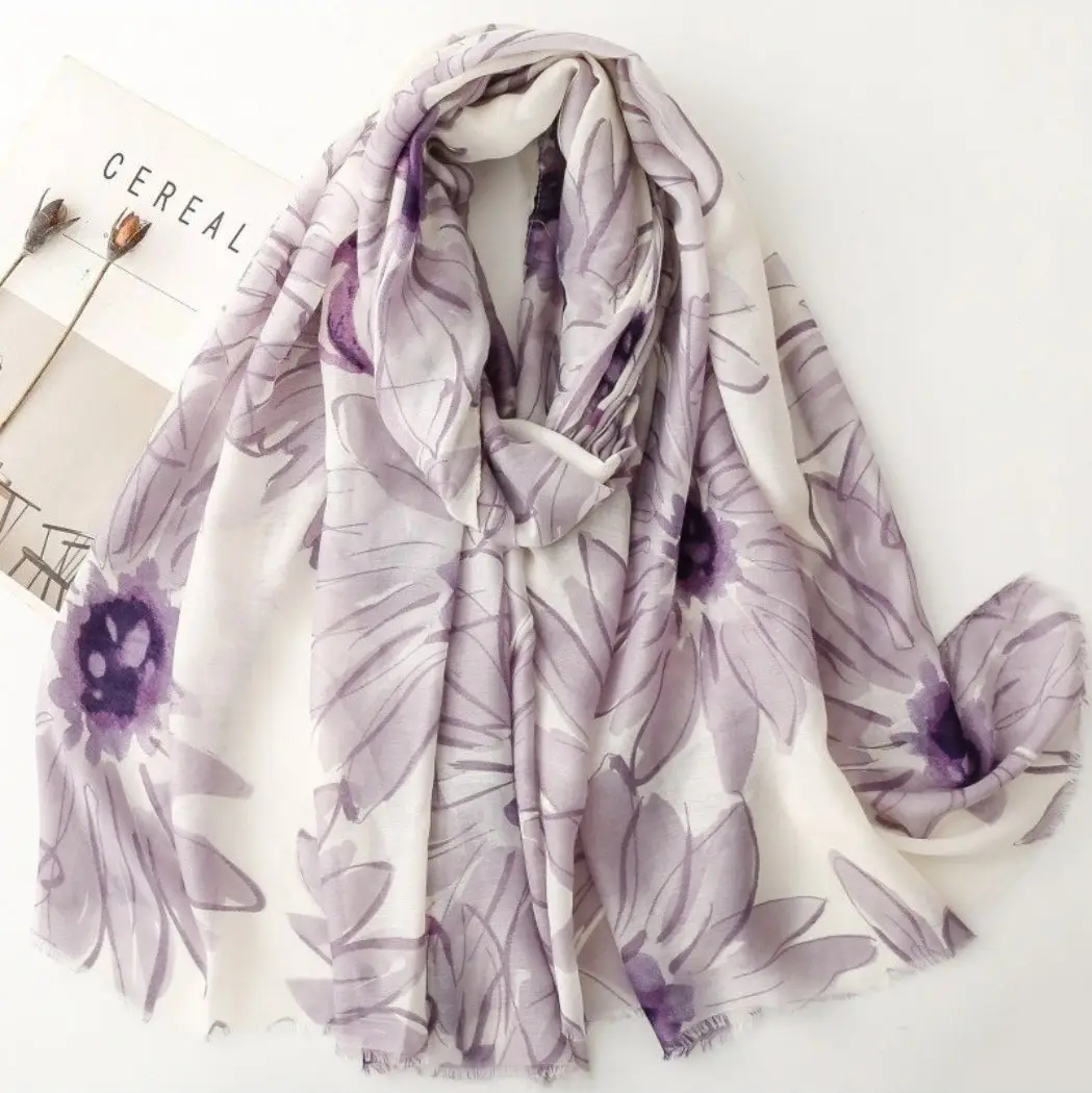 Purple Diasy Print Scarf