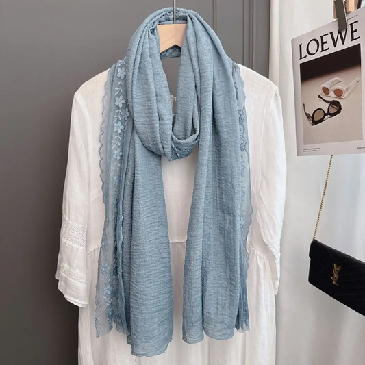 Blue Embroidered Scarf