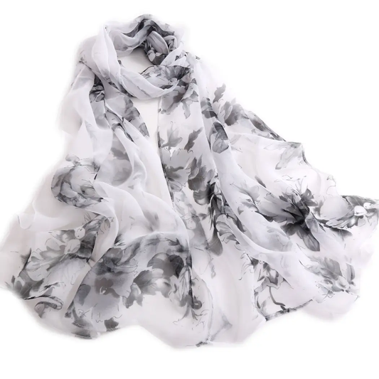 White Floral Print Scarf
