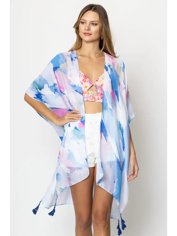 BLUE PAINT BRUSH KIMONO